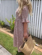 Rosalía Aesthetic Short Sleeved Midi Dress with a Round Neckline Elevated Occasion Wear