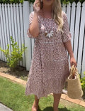 Rosalía Aesthetic Short Sleeved Midi Dress with a Round Neckline Elevated Occasion Wear