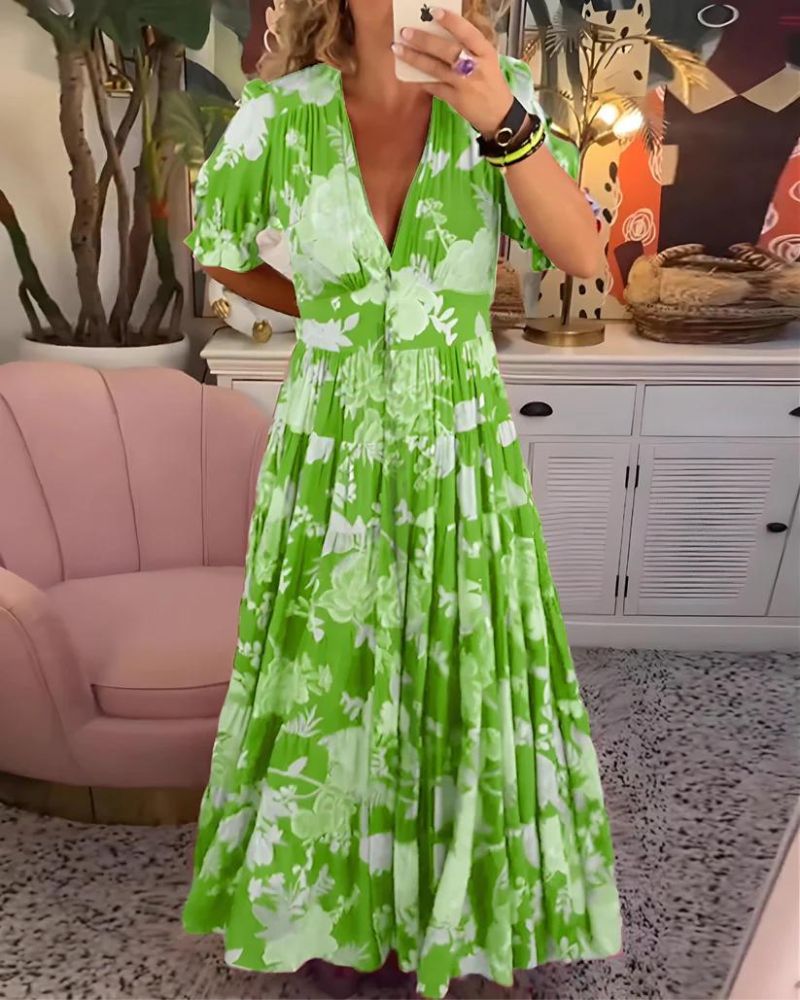 Vera Elevated Floral V Neck Dress Boutique Collection