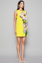 Garrisf Yellow 3D Floral Mini Dress