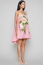 Arlolt Pink Backless 3D Flower Mini Dress