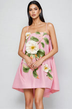 Arlolt Pink Backless 3D Flower Mini Dress