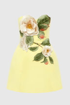 Rex Yellow Applique Floral Bustier Mini Dress