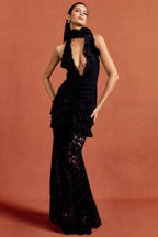 Acsence Lace Halter-Neck Maxi Dress
