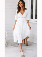 DressBetty - 2024 Sexy V Neck Lace Splice Boho Midi Dress