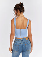 Lace Trim Ruched Bust Tie Front Tank Top