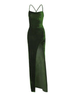 Green Velvet Lace-Up Maxi Dress - Backless Bodycon Party Dress