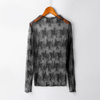 Lace Net Dress Bottoming Shirt Long Sleeve All Match Lace See Through Bottoming Shirt