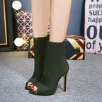Fashion Peep Toe Stretch Fabric Hollow Out Breathable High Heel Party High Heel