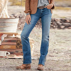 DressBetty - Ladies Jeans Retro Printed Denim Trousers Loose Straight Washed Fashion Mom Casual Thin Blue Pants 90s