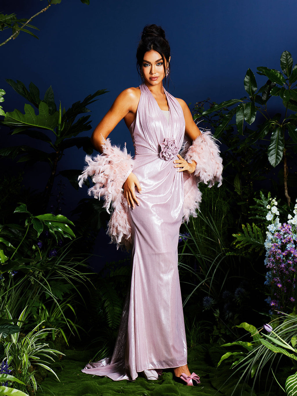 Halterneck Flower Maxi Dress With Shrug