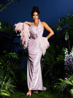Halterneck Flower Maxi Dress With Shrug
