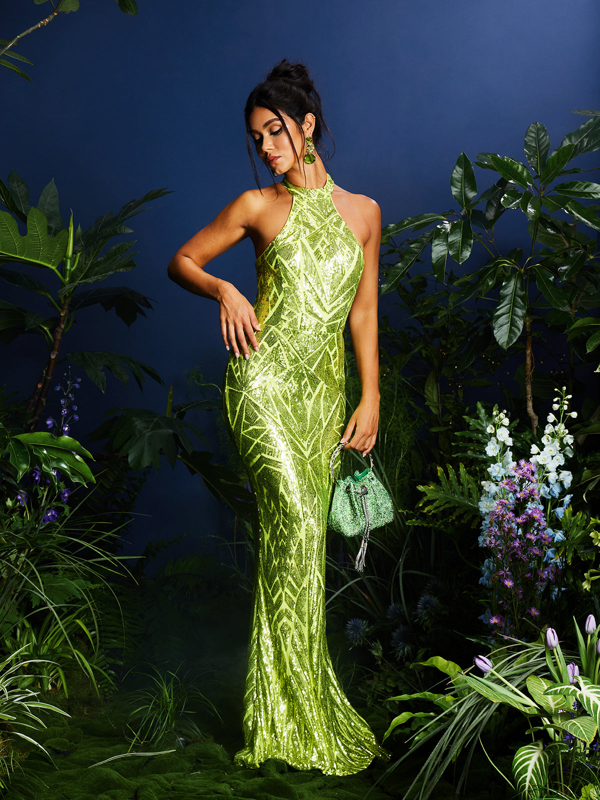 Halterneck Sequin Maxi Dress