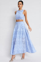 Halia Blue Embroider Sleeveless Set