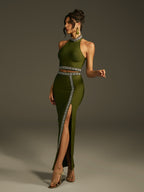 Halterneck Crystal Bandage Skirt Set