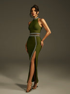 Halterneck Crystal Bandage Skirt Set