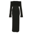 DressBetty - 2024 Off-Shoulder Lapel Neck Sexy Long Sleeve Maxi Dress