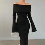 DressBetty - 2024 Off-Shoulder Lapel Neck Sexy Long Sleeve Maxi Dress