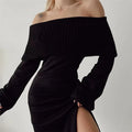 DressBetty - 2024 Off-Shoulder Lapel Neck Sexy Long Sleeve Maxi Dress