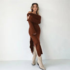 DressBetty - 2024 Off-Shoulder Lapel Neck Sexy Long Sleeve Maxi Dress