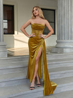 Leilani Corset Split Maxi Dress In Gold