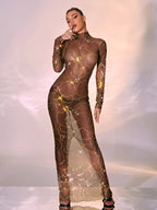 Lennox Long Sleeve Flower Rhinestone Maxi Dress