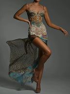 Leopard Patchwork Slit Maxi Dress