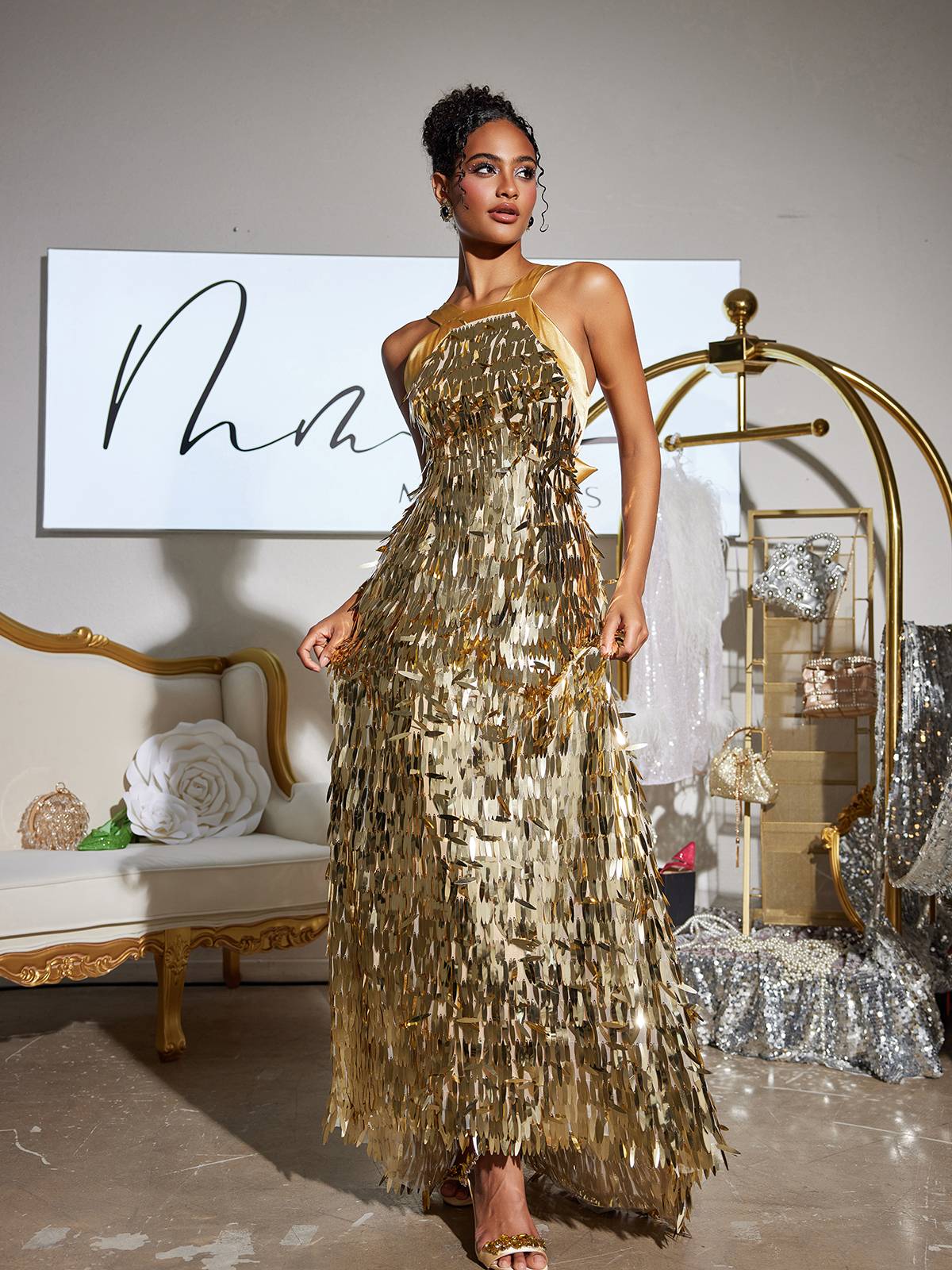 Bow Sequin Maxi Dress