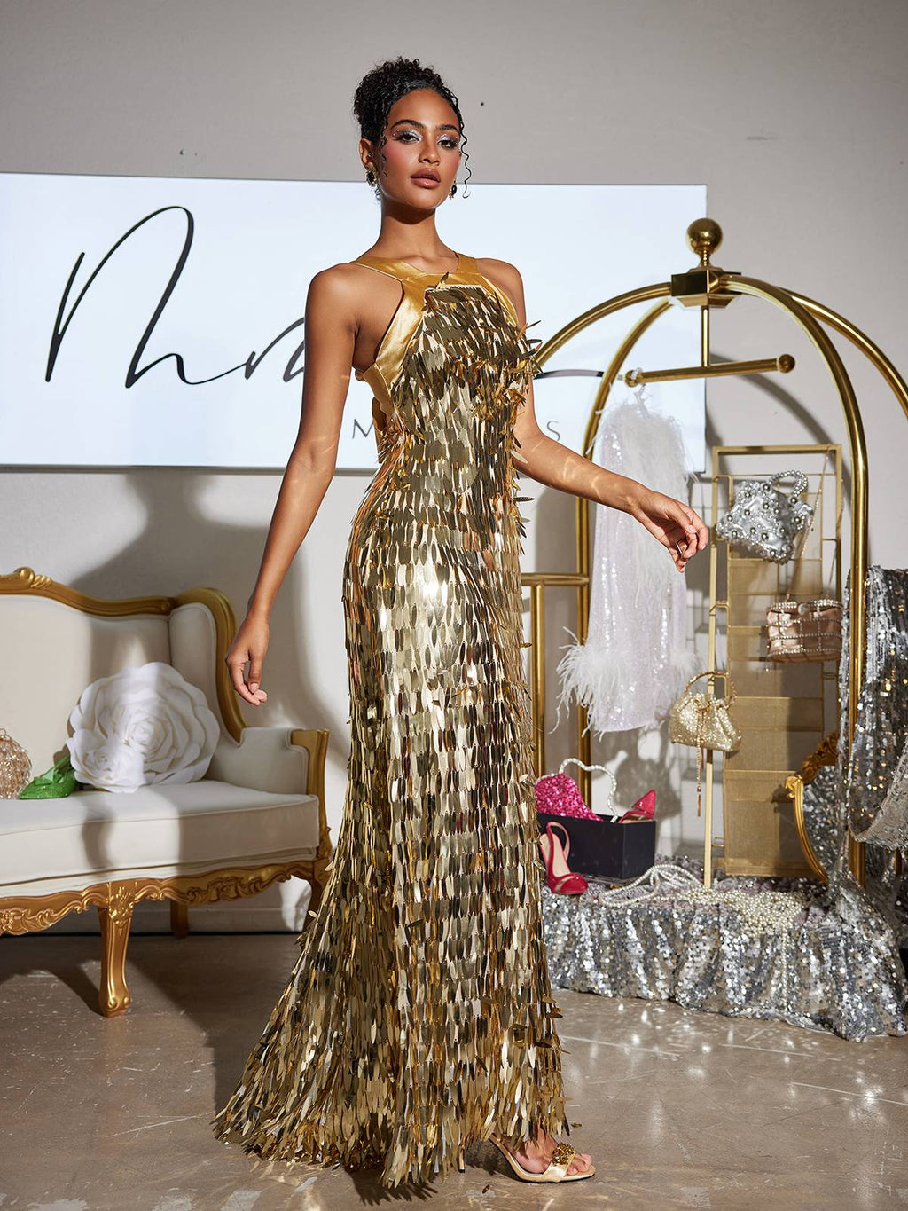 Bow Sequin Maxi Dress