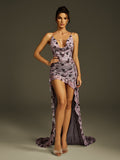 Backless Printed High Low Dress