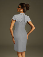 Collar Flower Mini Dress In Gery