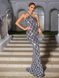 Backless Sequin Crystal Maxi Dress In Black