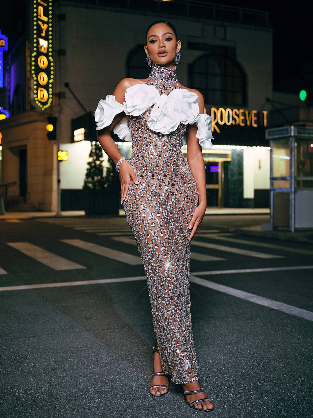 Flower Sequin Crystal Maxi Dress