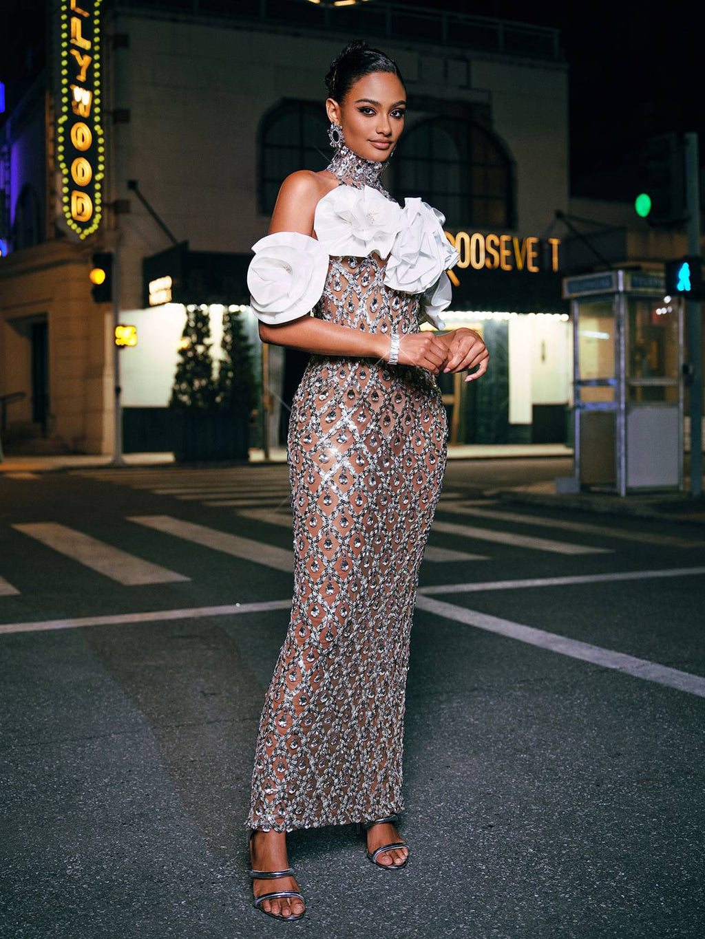 Flower Sequin Crystal Maxi Dress