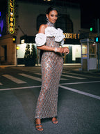 Flower Sequin Crystal Maxi Dress