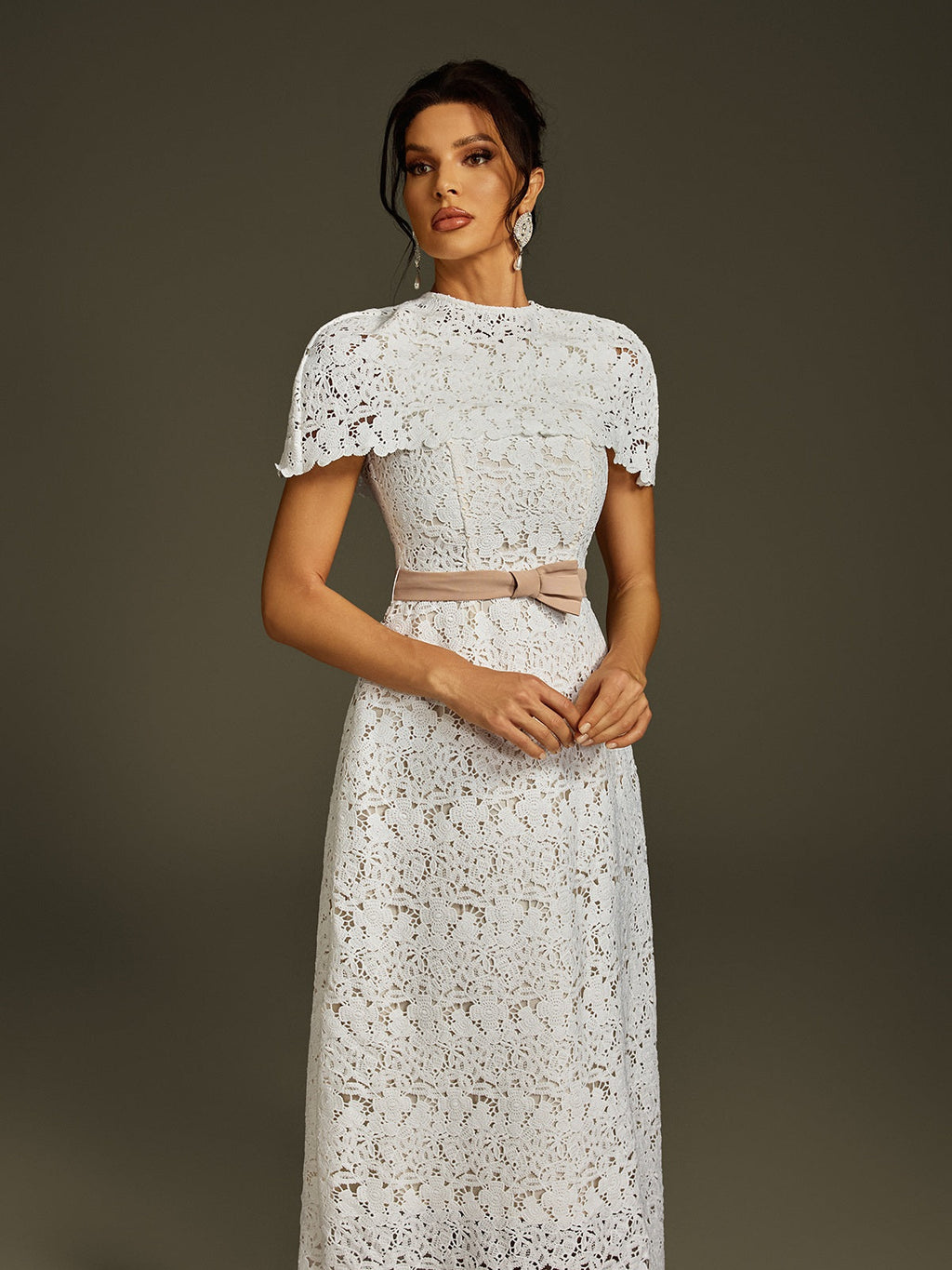 Cape Embroidered Midi Dress
