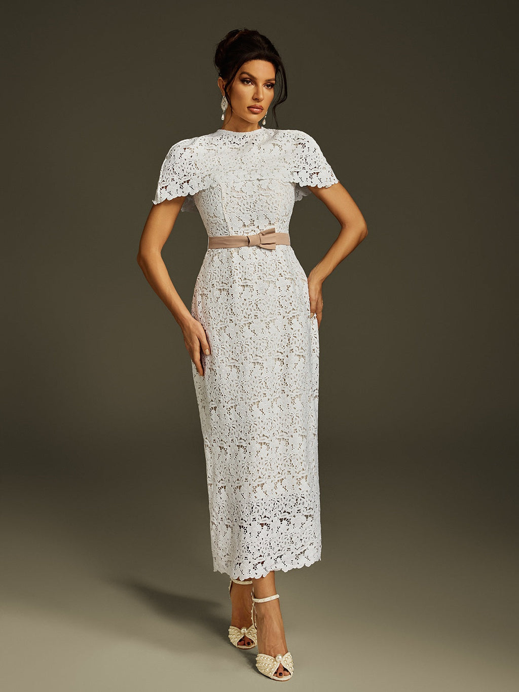 Cape Embroidered Midi Dress