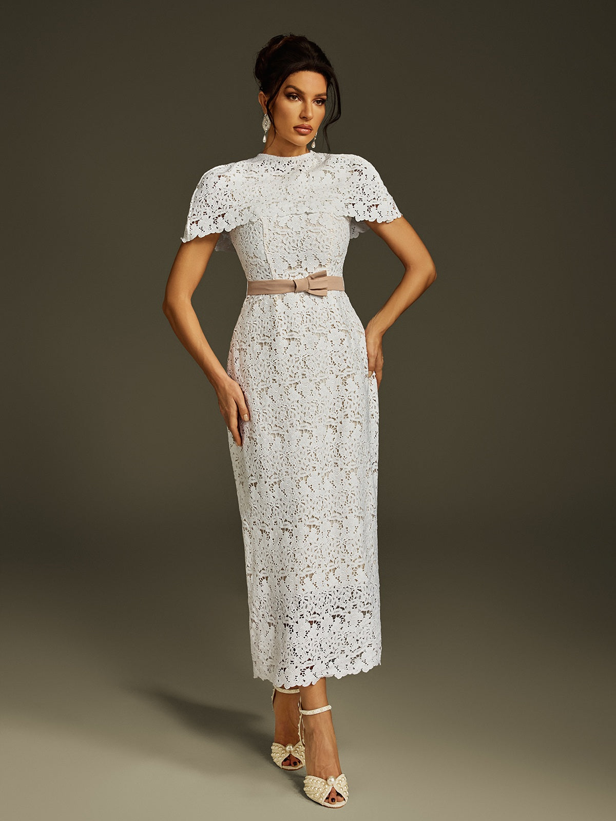 Cape Embroidered Midi Dress