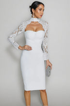 Beren White Lace Sleeve Bandage Maxi Dress