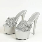 Black Red High Heel Sequined PVC Transparent Peep Toe High Heel