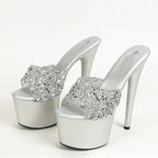 Black Red High Heel Sequined PVC Transparent Peep Toe High Heel