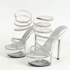 Elegant  Rhinestone Ankle Snake Twine Around Platform High Heel