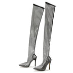 Fashionable  Rhinestone Fishnet Mesh OverTheKnee Pointed Toe High Heel