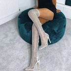 Fashionable  Rhinestone Fishnet Mesh OverTheKnee Pointed Toe High Heel