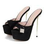 Glamorous  Sexy Metal Buckle Platform Super Thin High Heel High Heel