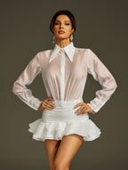 Collar Ruffle Ruched Mini Dress