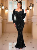 Long Sleeve Sequined Velvet Party Dress