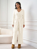 Long Sleeve Pocket Belted Hood Solid Sweater