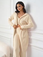Long Sleeve Pocket Belted Hood Solid Sweater