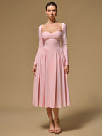 Long Sleeve Tie Back A-Line Dress